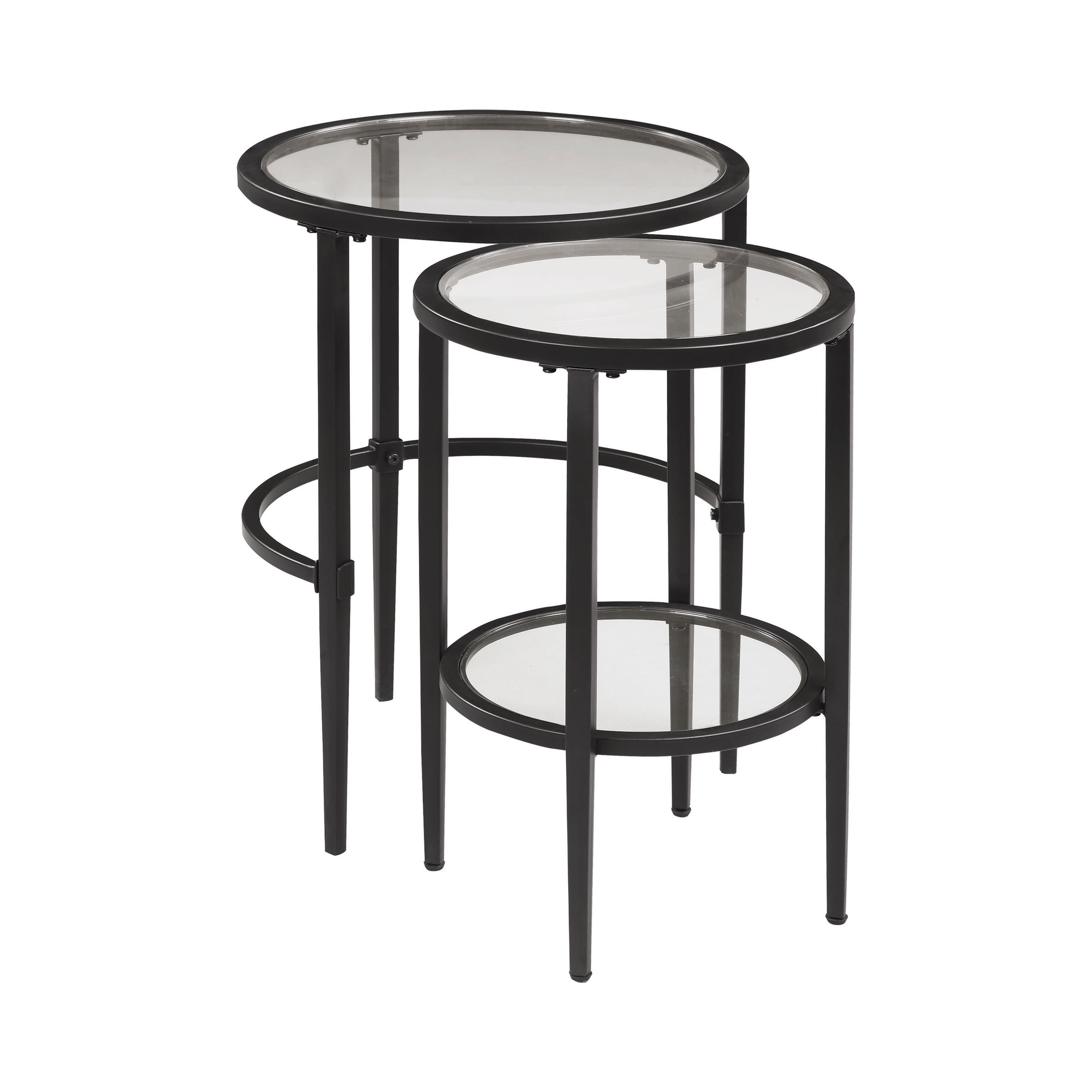 2piece Glass Top Nesting Table Set Matte Black