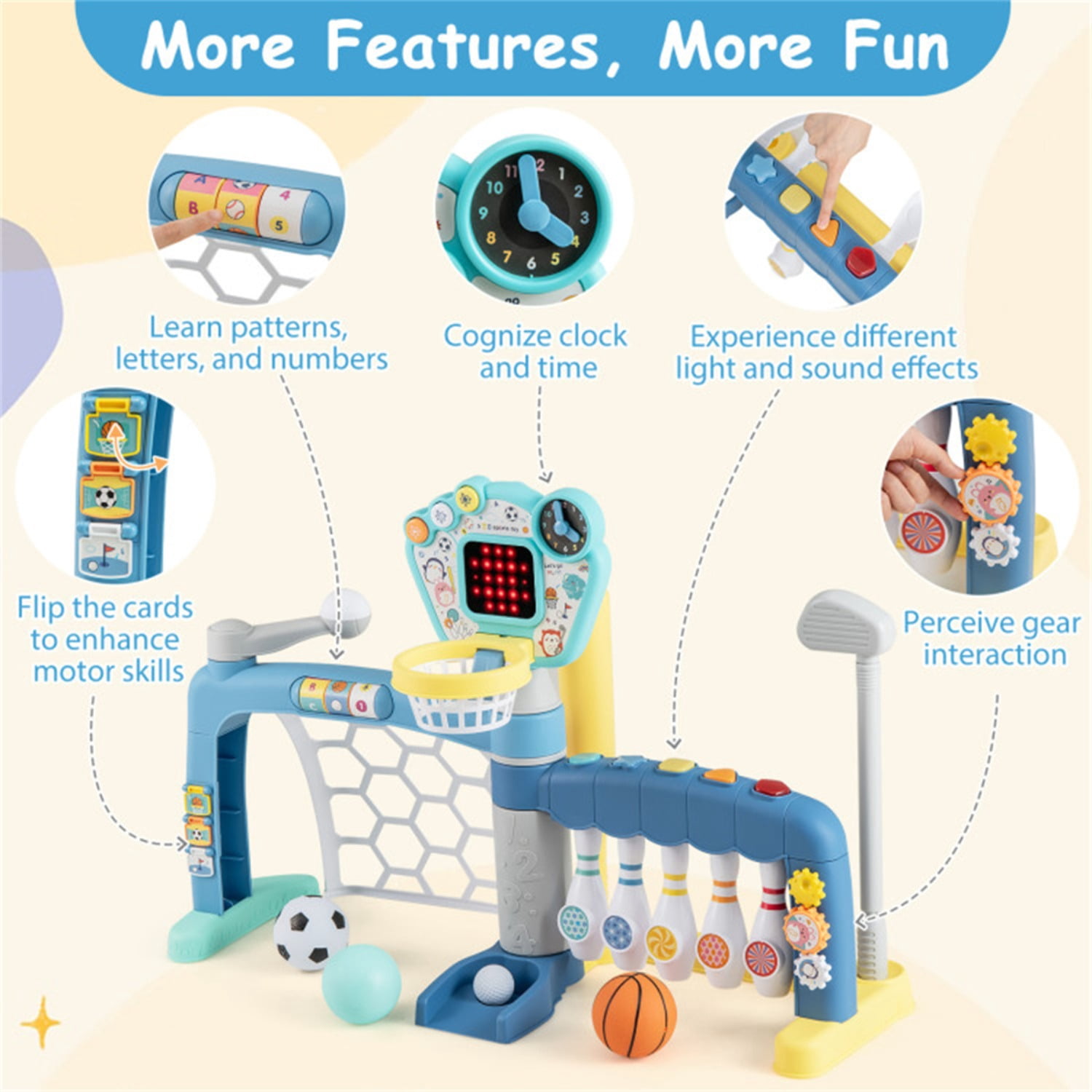 5 in 1 Toddler Sports Activity Center with Basketball Hoop Soccer Golf,  18 Months+​
