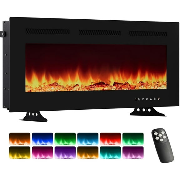IDEALHOUSE 60in Electric Fireplace European Spec, 3-in-1 Wall Mounted, Recessed, or Stand, Panoramic Flame, Adjustable Colors, Quiet Heater for Any Room