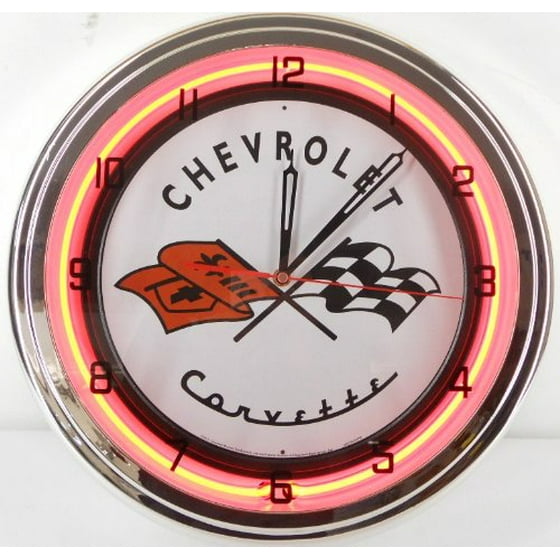 Chevy Corvette Flags 15 Neon Lighted Wall Clock Sign Orange