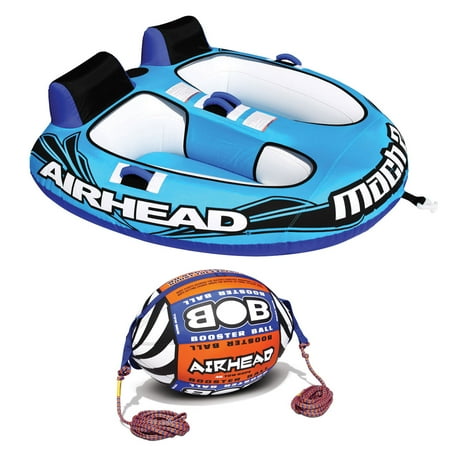 Riders Ball - Airhead Mach 2 Inflatable 2 Rider Lake Water Towable Tube w/ Tow Rope Buoy Ball