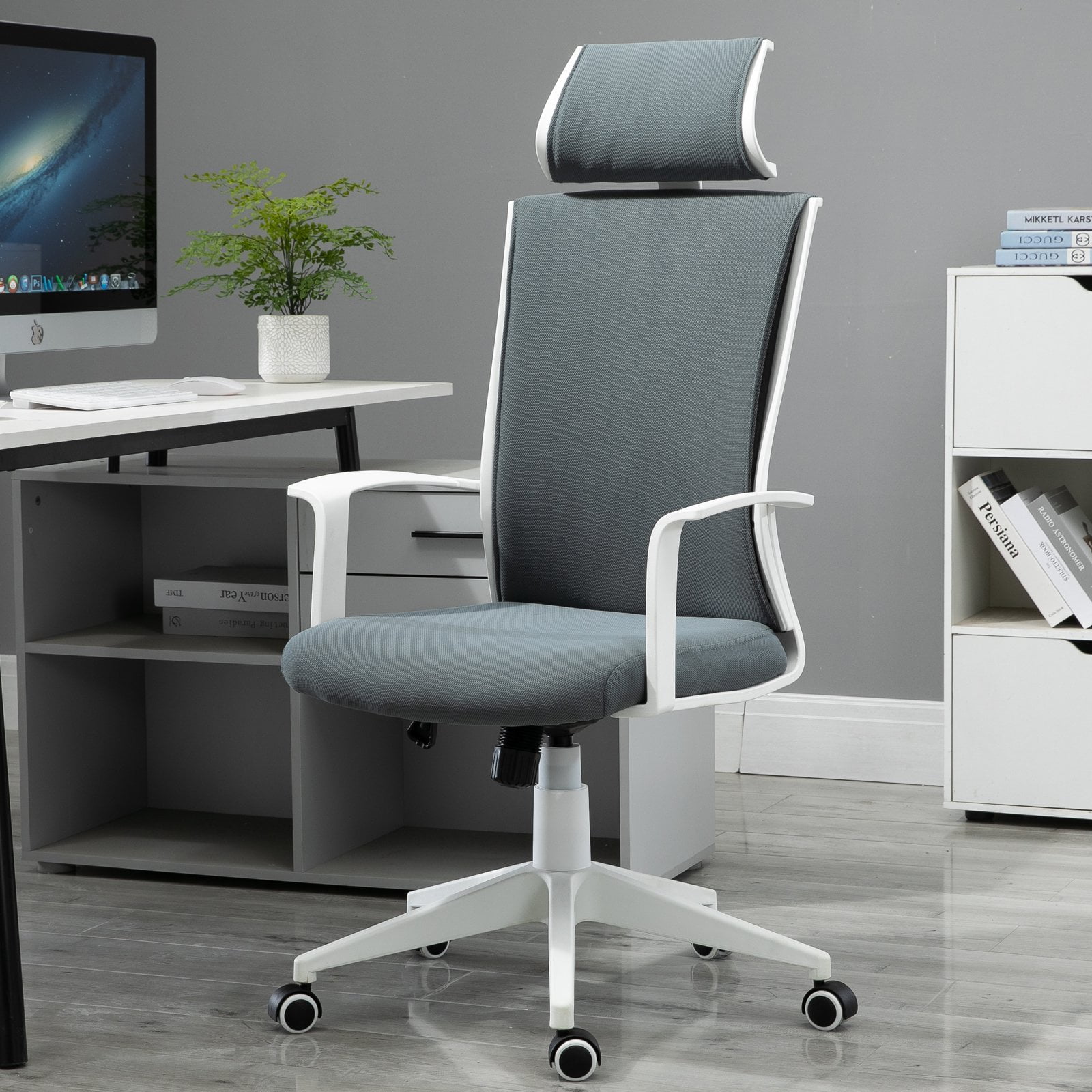 Ergonomic Office Chair 360 Swivel With Headrest Height Adjustable Grey And White Walmart Canada