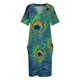 thumbnail image 4 of peacock pattern for women Loose Pocket Dress Female dress clothes, 4 of 7