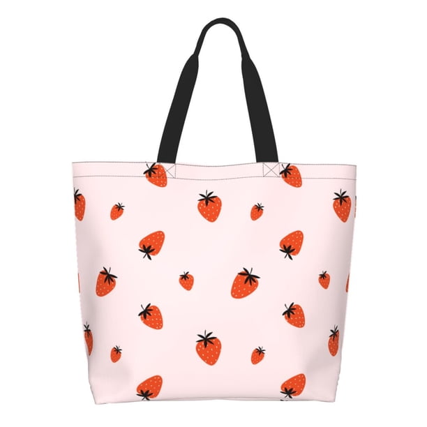 Fotbe Strawberry Bolsa Tote Estética de Lona con Estampado para Mujer - Bolsa Reutilizable de Hombro Casual para Vacaciones, Compras, Trabajo y Gimnasio