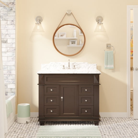 Elizabeth 42" Bathroom Vanity with Chocolate Cabinet and Carrara Marble Top