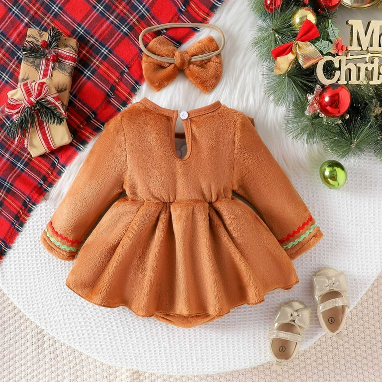newborn christmas dresses walmart GXFC Infant Girls Christmas Dress Clothes 6M 9M 12M Newborn Girls Long  Sleeve Plaid Print Rompers A-line Dress with Headband Set Christmas  Holiday-themed Clothing for Baby Girls