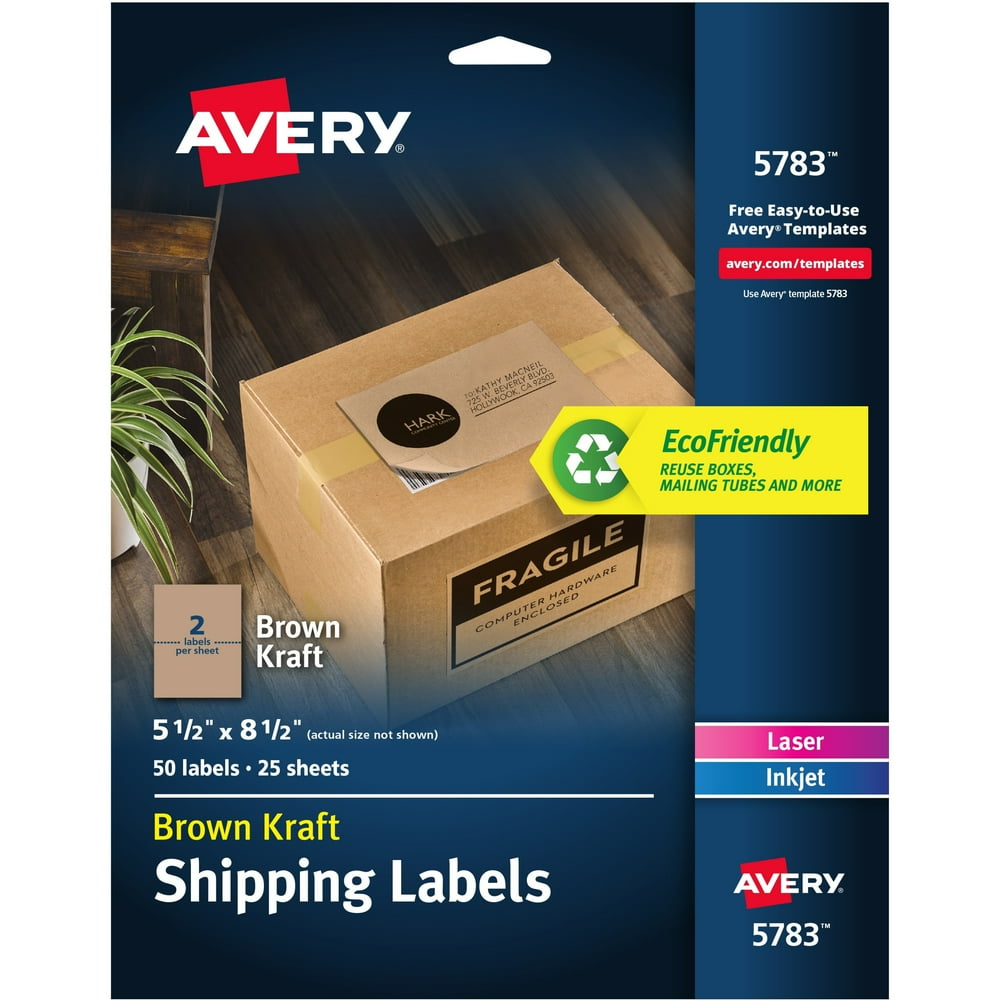 Avery Kraft Brown Shipping Labels 5-1/2 x 8-1/2, Pack of 50 (5783) - Walmart.com - Walmart.com