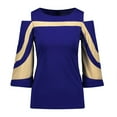 thumbnail image 5 of JGGSPWM Women Color Block Blouse Cold Shoulder Tunic Flare 3/4 Sleeve Shirts 2023 Spring Fall Tshirts Boat Neck Tees Dressy Tops Blue S, 5 of 5