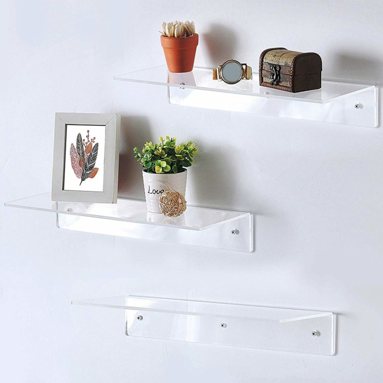 Weronique 2-Pack Wall Shelves Small Adhesive Floating Shelves Acrylic  Hanging Shelves Display Ledges with 2 Types of Installation, Clear