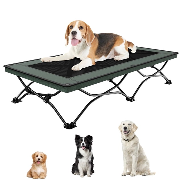 Cama Elevada Plegable para Perro Grande (116x60x25cm), Malla Transpirable Teslin + Pies Antideslizantes, Plegado Compacto 61.5x19.5x15.5cm, Bolsa Incluida, Interior y Exterior, Lavable - Gris