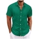 thumbnail image 2 of Blusa y camisa de manga corta con cuello vuelto para hombre, informal, de color liso, a cuadros, con botones, de manga corta, con cuello vuelto, blusas de poliéster para hombre, 2 of 6