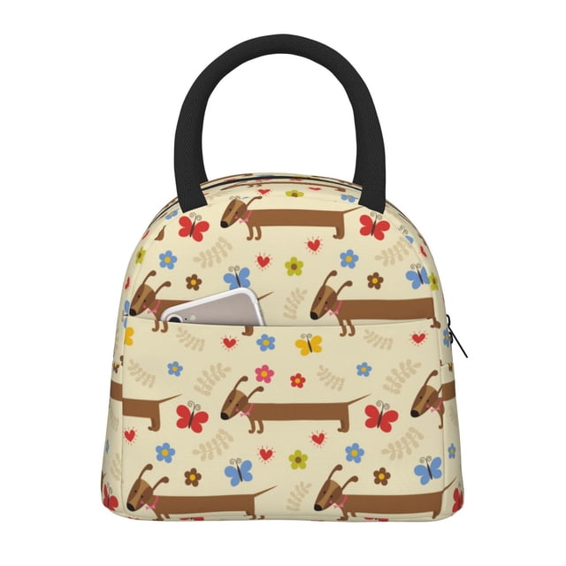 Fotbe Dachshund Dog And Flower Bolsa de Almuerzo con Estampado, Lonchera Aislada, Contenedor de Comida Reutilizable Tipo Cooler a Prueba de Fugas
