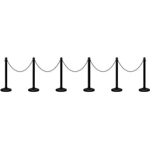 6pcs Plastic Stanchion Set, Safety Stanchion Barrier Posts Queue Line Pole with 40” Link Chain & C-Hooks, Outdoor and Indoor Crowd Control Barriers, Easy Connect Assembly