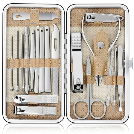 Huryfox 19 PCs Stainless Steel Nail Clippers Manicure Kit, Toenail Pedicure Tool Set for Men and Women