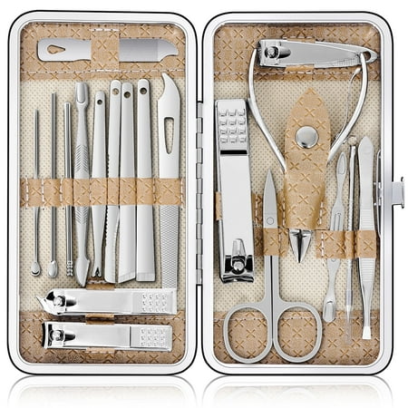 Huryfox 19 PCs Stainless Steel Nail Clippers Manicure Kit, Toenail Pedicure Tool Set for Men and Women