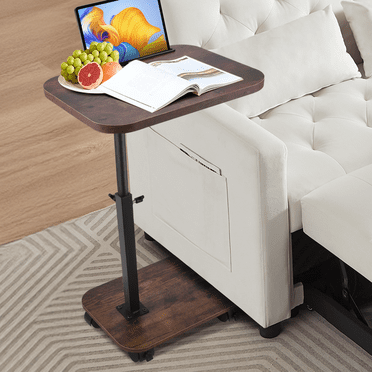 RELOIVE End Table,Side Table for Couch and Bed,Sofa C Shaped End Table for Small Spaces,Adjustable Height, 360° Swivel ,Walnut Brown