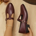thumbnail image 2 of Mary Jane Shoes Women, Wide Width Low Heel Dress Shoes, Retro T-Strap Metal Buckle Casual Shoes for Women, Black/Burgundy, 2 of 10