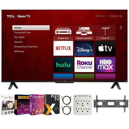 TCL 32S359 32 inch Class 3-Series Full HD 1080p LED Smart Roku TV Bundle with Premiere Movies Streaming + 19-45 Inch TV Wall Mount + 6-Outlet Surge Adapter + 2x 6FT 4K HDMI 2.0 Cable