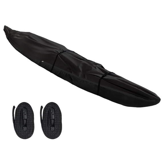 Fade and Tear Resistant Trailerable Cover with Waterproof Zipper, 600D Marine Grade Heavy-Duty Waterproof Canoe Cover Fit for 12ft Kayak, Indoor/Outdoor Storage, Black