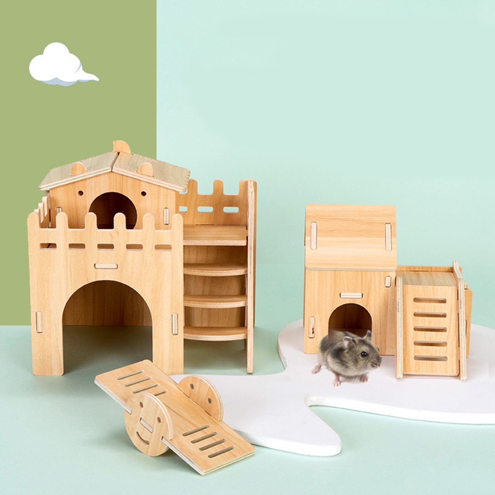 Trayknick Hamster Villa Double Layer Harmless Pet Toy Solid Wood Dwarf Hamsters Climbing Play Hut Chews Toy for Home Style K Walmart