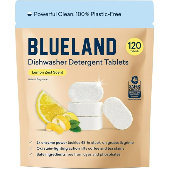 100% Plastic-Free Dishwasher Deternt Tablets, 120 Count, Lemon Zest Scent, Eco Friendly Dishwashing Pods, Natural, USDA Certified biobased