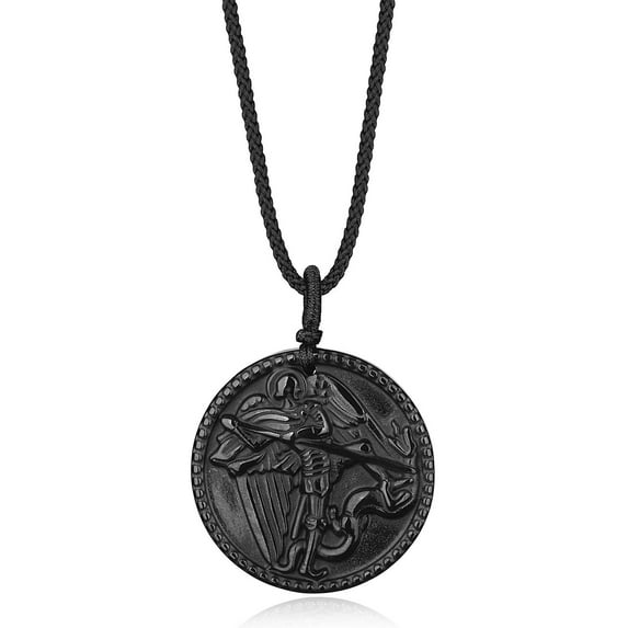 COAI Adjustable Black Obsidian Stone Archangel Saint Michael Pendant Necklace