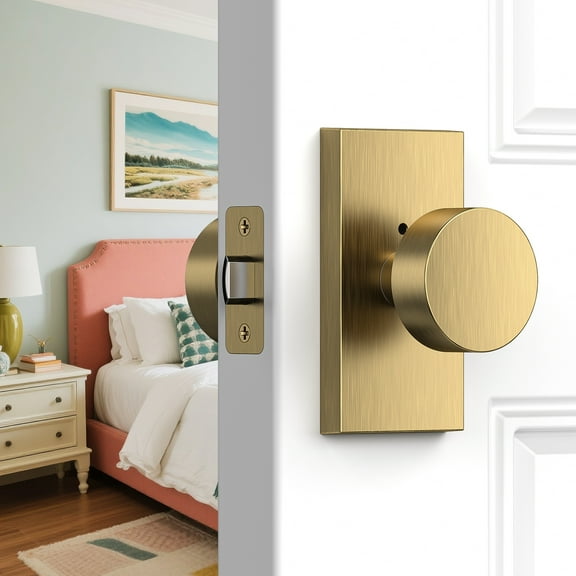 Door Knob, Privacy Door Knobs with Lock, Rectangle Modern Door Handles, Bronze