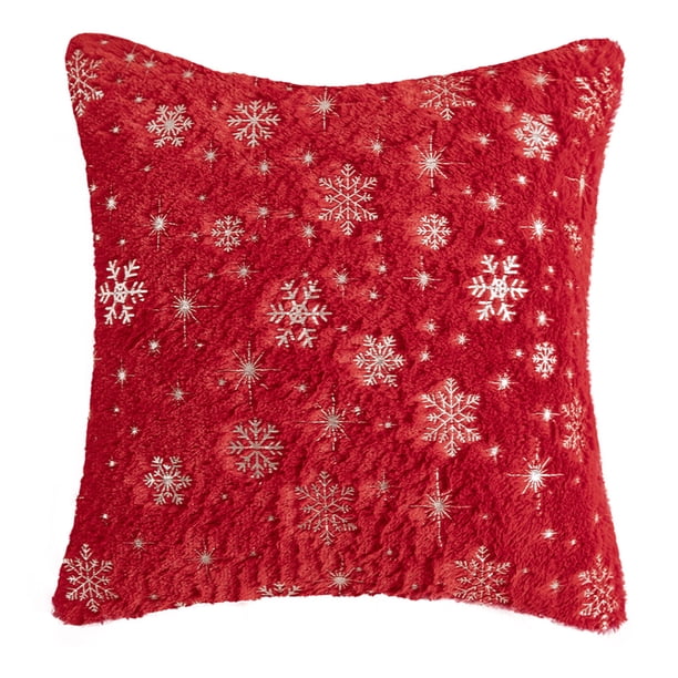 Funda de almohada de felpa con copos de nieve de plata dorada para sofá o sala de estar