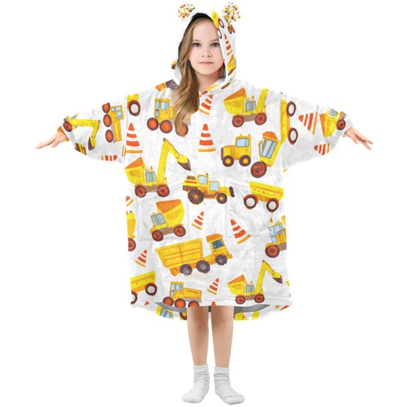 joogoo Wearable Blanket Hoodie for Cartoon Excavator Trucks-h3 Oversized Sherpa Hooded 3-14 YR M