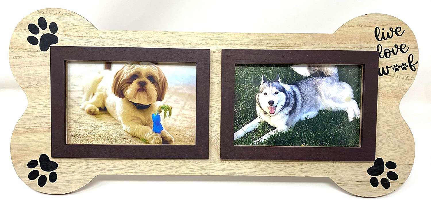 Dog Picture Frame Live Love Woof Pet Memorial Gifts for Dogs. Brown Dog Bone Shaped Wooden Picture Frames Collage 4x6. - image 3 of 3