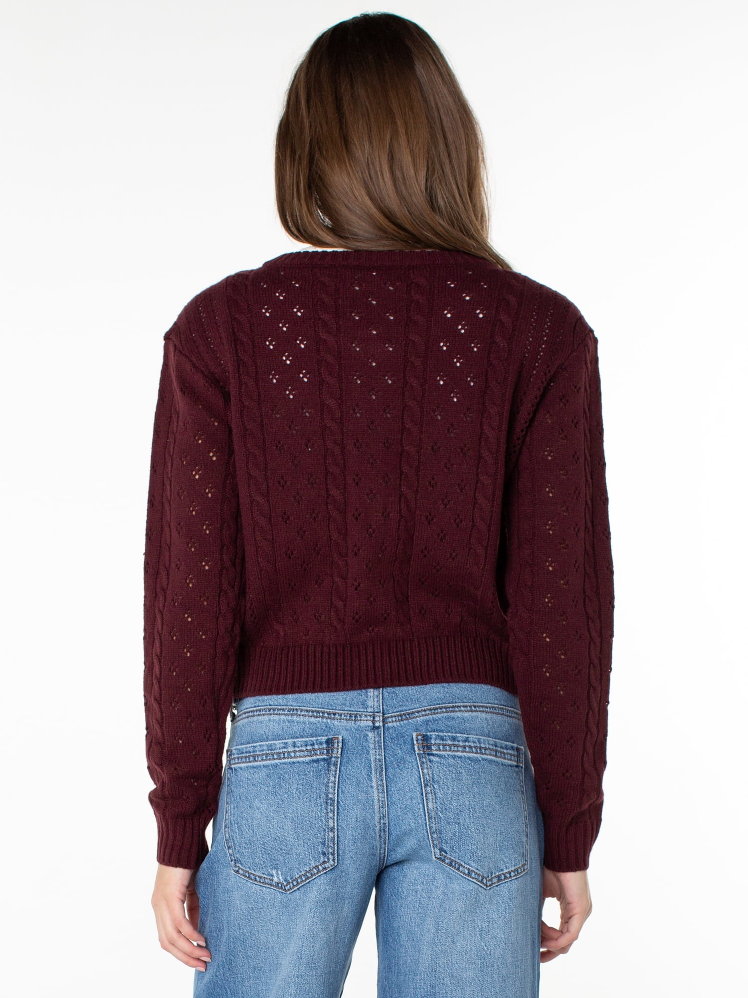 Celebrity Pink Women's Pointelle Crew Neck Cardigan Sweater, Sizes XS-4X