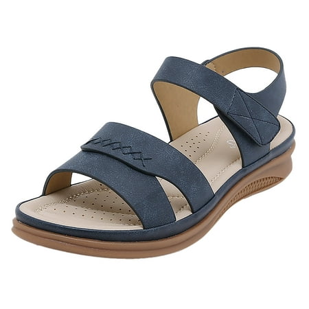 

zuwimk Sandals For Women Women s Summer Sandal Shoes with Adjustable Ankle Buckle T-Strap Blue