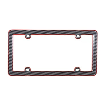 Auto Drive Carbon Fiber Automotive License Plate Frame, Red and Black