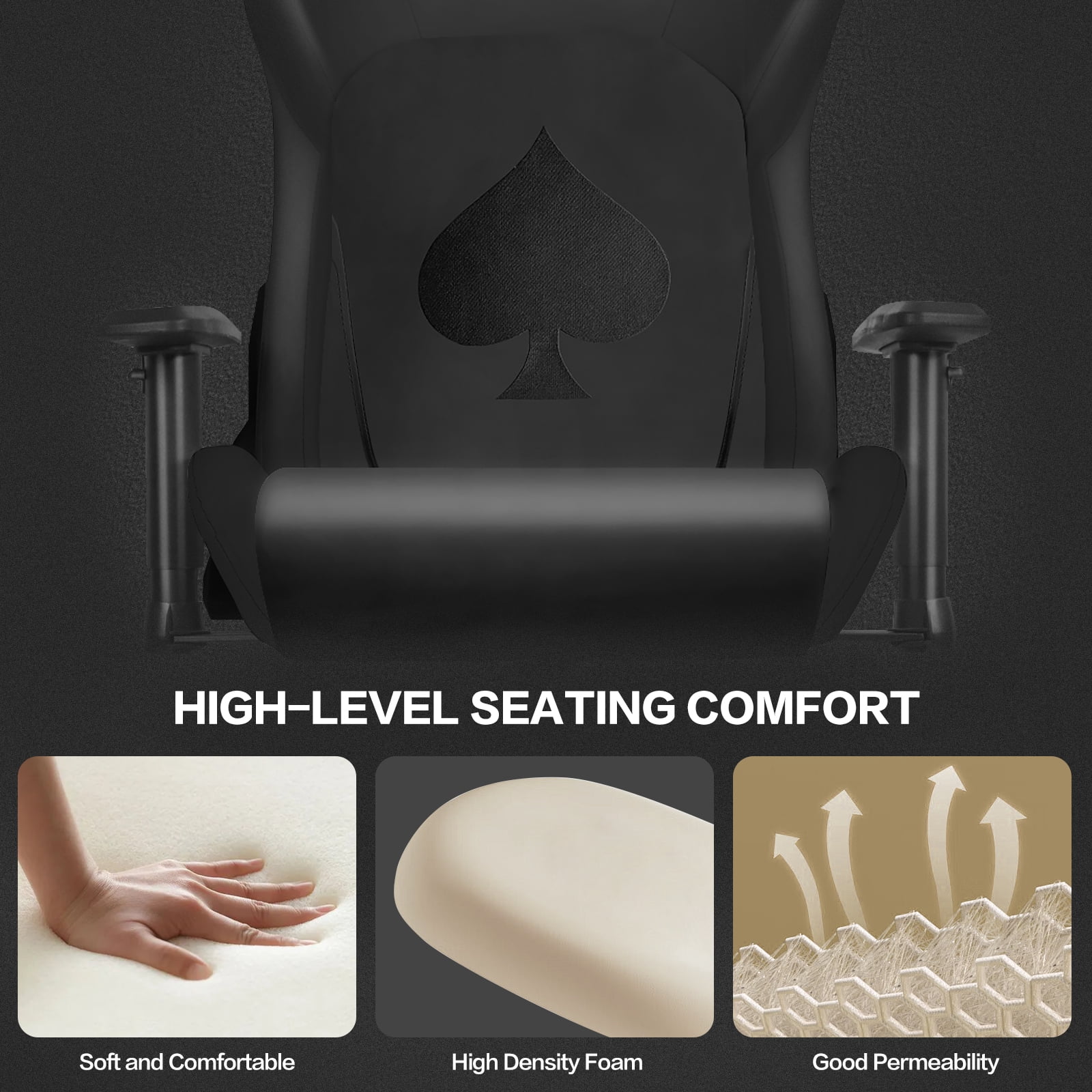 Ergonomic Video Poker Gaming Chair Recliner with Texas Hold'em Sign Swivel Chair with Poker Logo, Lumbar Support, Headrest, Height Adjustable for Study, Home Office, Black Poker 3
