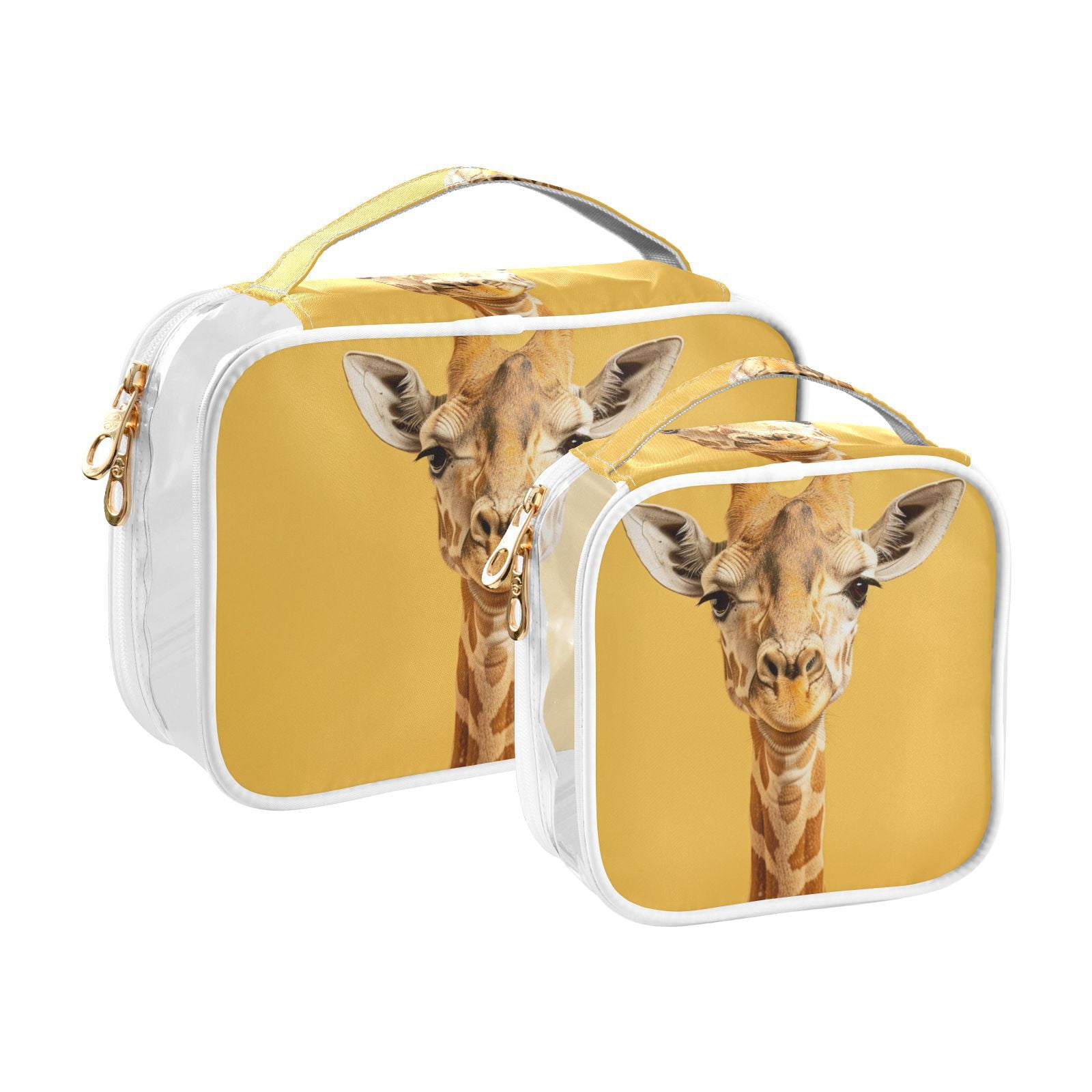 Clear Makeup Bags with Handle Large Opening 2 Pack Set Toiletry Bag Quart Size Bag, for Women Man Traveling Travel Essentials, Toiletries and Other. Giraffe Yellow