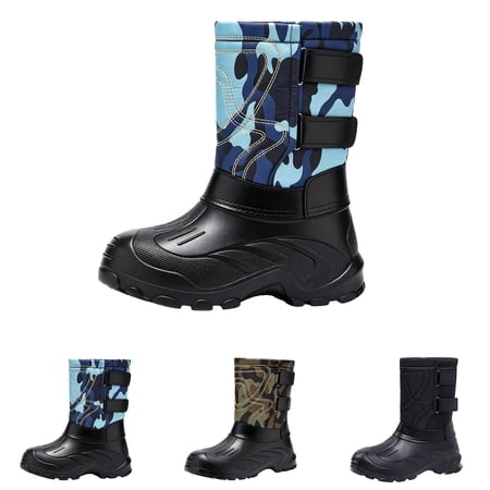 Mens Insulated Waterproof Winter Snow Boots Hard Rubber Shell Camouflage Shaft Two Hook & Loop Straps Anti-Slip Deep Lug Sole Ski Hunting Mid Calf Boots