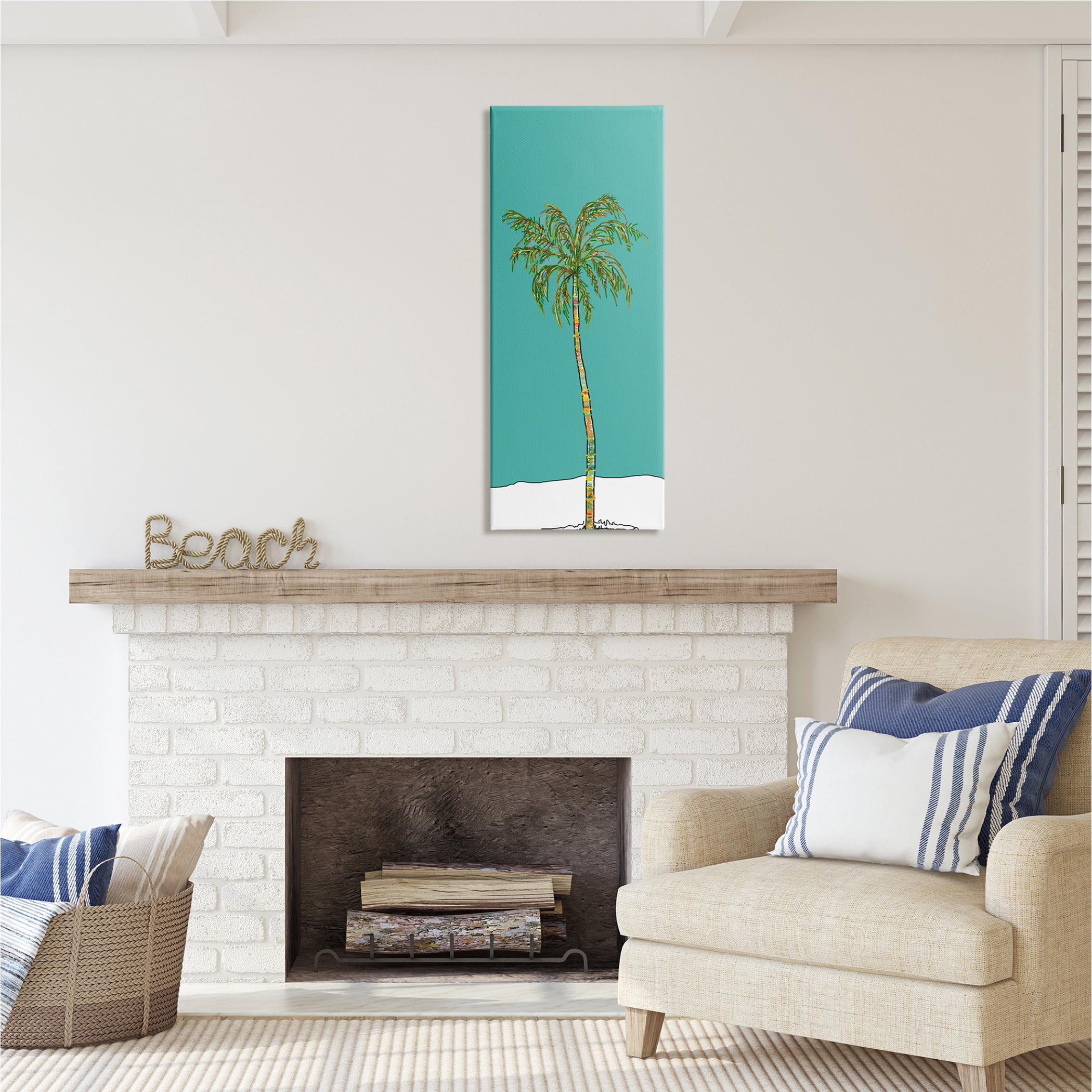 Stupell Industries Modern Turquoise Palm Tree Botanical & Floral Painting Gallery Wrapped Canvas Print Wall Art, 17 x 40