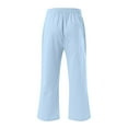 thumbnail image 5 of Audhol Womens Clothes 2025 Linen Pants Women Summer Wide Leg Capri Pants Drawstring Elastic Waist Pants High Waisted Pants Casual Beach Trousers Womens Casual Pants Light Blue 2XL, 5 of 5