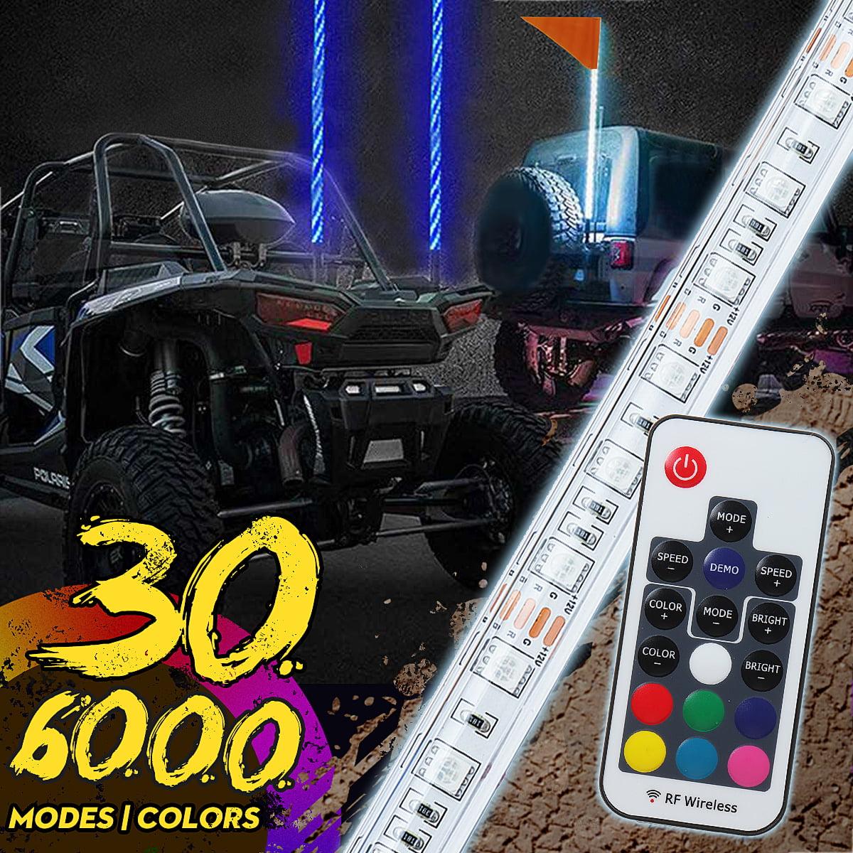 omotor 2pcs 3ft LED Whip Light with Remote Control Spiral RGB Chase Light Offroad 360°Spiraling Rising Dream Wrapped Dancing Whips 