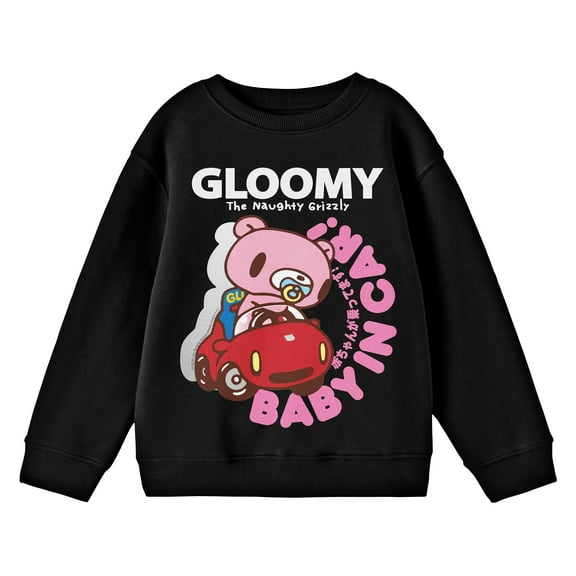 Gloomy Bear Baby In Car Crew Neck Long Sleeve Boys' Black Sweatshirt-Medium