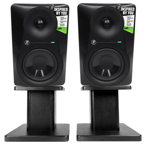 (2) Mackie MR524 5” Powered Active Studio Monitor Bi-Amped Speakers Desk Stands