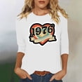 thumbnail image 1 of Uootdi Hauts pour Femmes Manches 3/4 Col Rond Imprimé Arc-en-Ciel Rétro 1976 Coupe Décontractée T-Shirts Nostalgiques d'Été Cadeau, 1 of 4