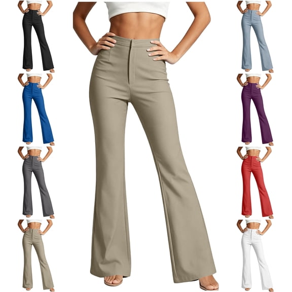 MLCDZ Dressy Work Pants Women Business Casual Slack Lightweight Breathable Zipper Trousers Stretchy Pull On Office Flare Pants with Pockets