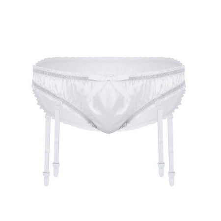Garter Ruffle Panty - Mens Satin Ruffled Sissy Underwear Panties with Plastic Garters