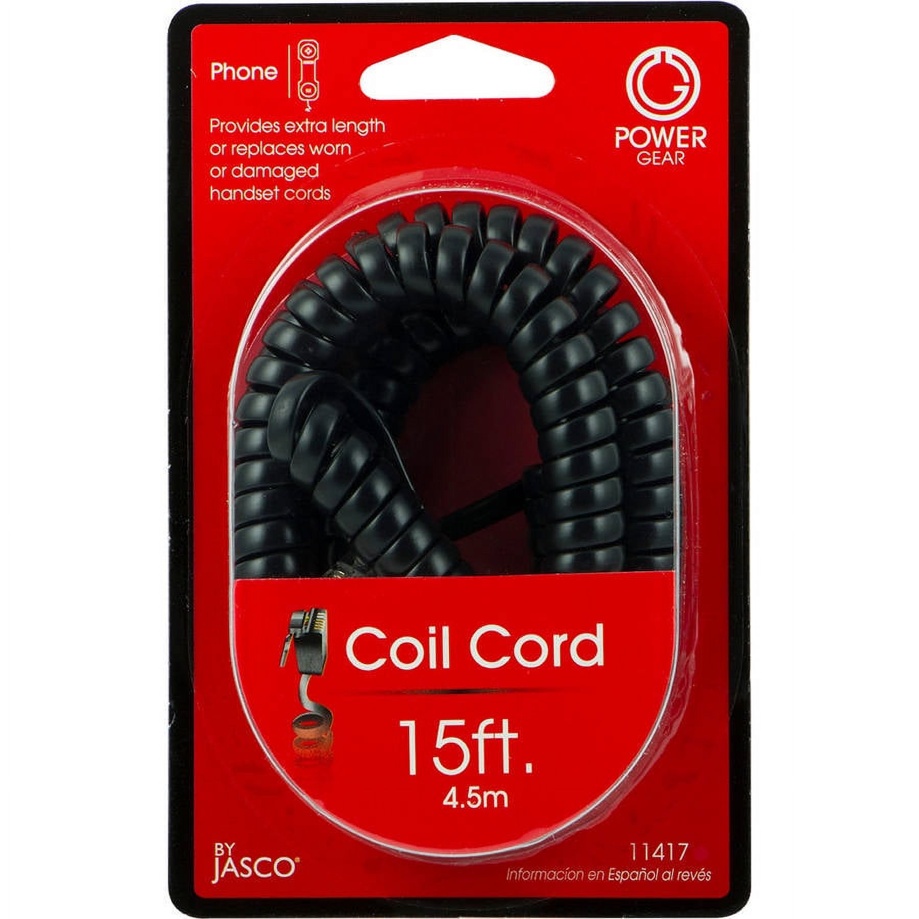 Telephone Coiled Handset Cord, 15 Ft., Black - image 2 of 2