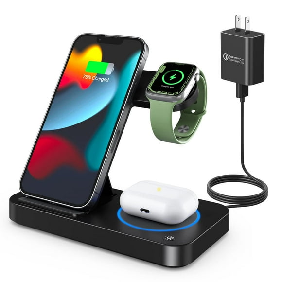 Estación de Carga Inalámbrica 4 en 1 Qi para iPhone Samsung Huawei en Blanco con Cargador Magnético
