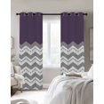 thumbnail image 3 of Grey Chevron Blackout Curtains, Light Blocking Print Window Curtains, Geometric Purple Print Wavy Striped White Thermal Insulated Window Drapes for Living Room Kitchen Cafe 2 Panels, 104"W x 63"L, 3 of 9