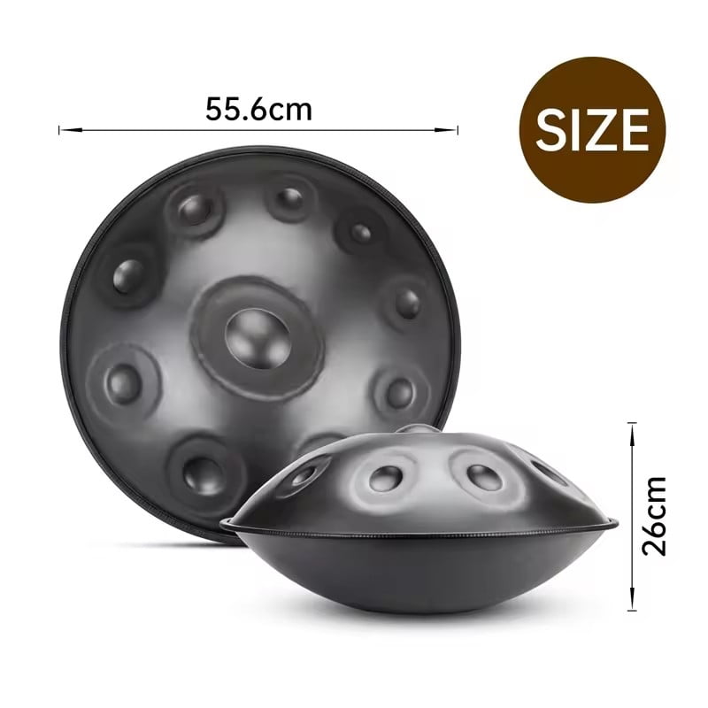22-Inch Handpan Drum Black  Handcrafted Steel with Full Accessories  Healing Sound  Ideal Gift