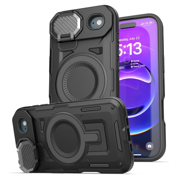 Encased for iPhone Air Case with Camera Lens Protector (MagSafe Compatible) Heavy-Duty Case with Metal Hinged Stand (Explorer Series)