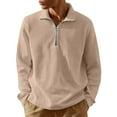 thumbnail image 2 of Zimjoy Beige Quarter Zipper Pullover Men Casual Lightweight Quarter Zipper Sweatshirt Men Fall Mock Neck Long Sleeve 1/4 Zip Fleece Pullover Mens Texture Waffle Sweatshirt, Khaki L, 2 of 4